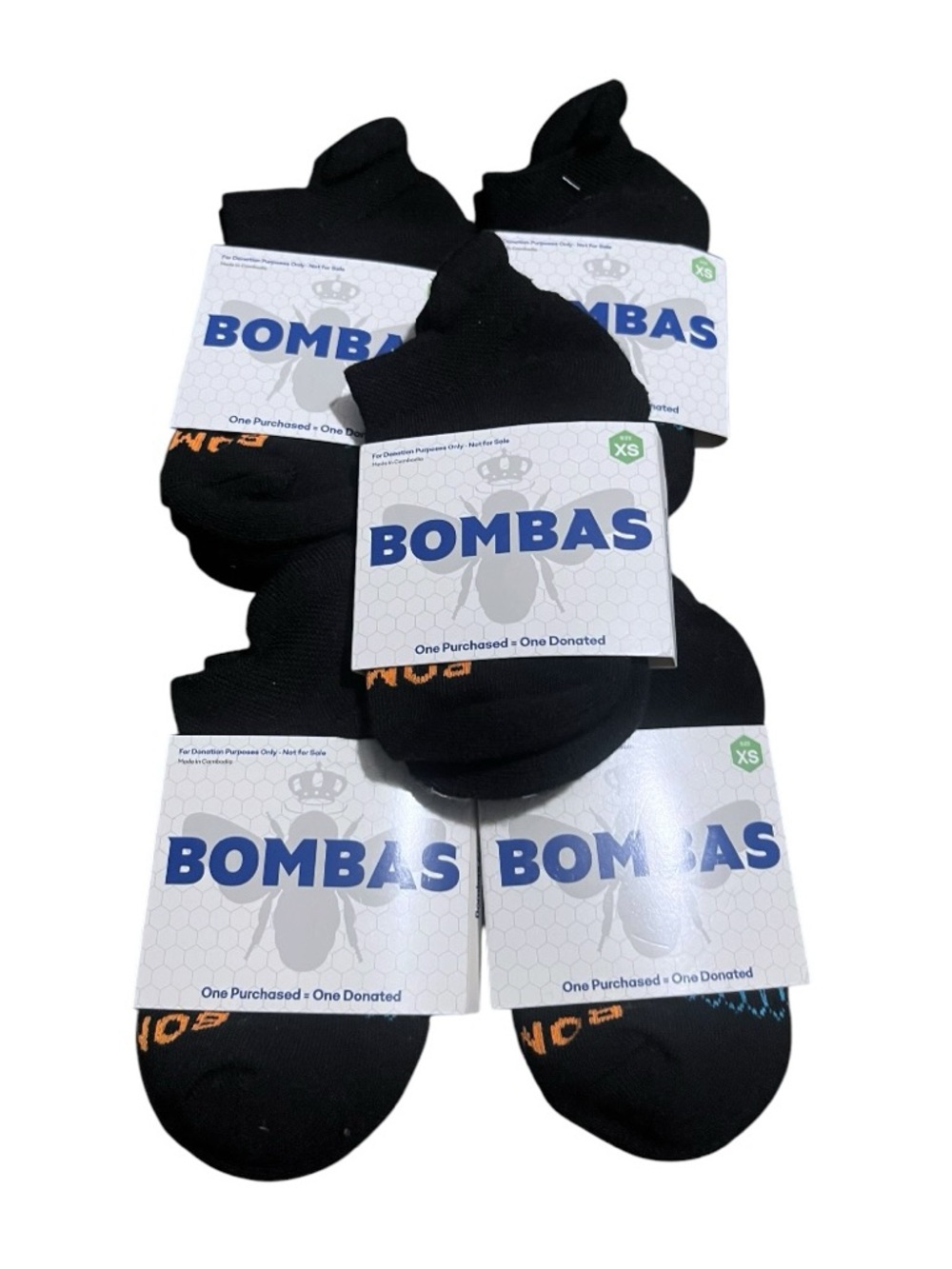 NWT kids Unisex Bombas Black Low-Cut No-Show Socks - 5 Pair Pack